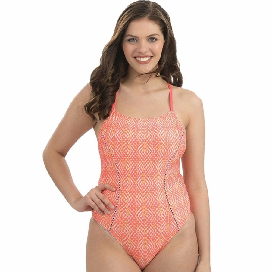 Womens * | Free Delivery Dolfin Uglies Revibe Roxie Coral Diamond Back One Piece Swimsuit