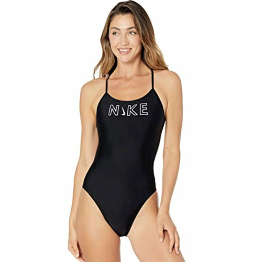 Womens * | Online Discount Nike Women'S Swim Logo Cutout One Piece (Black)