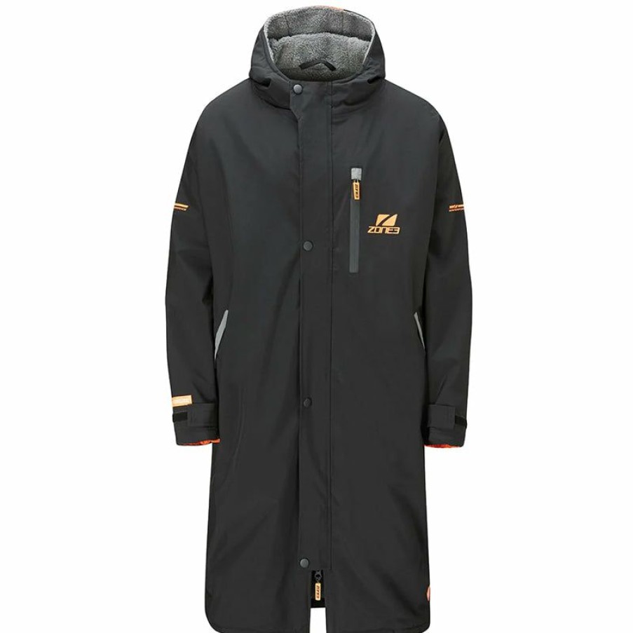 Open Water * | Online Discount Zone3 Heat-Tech Polar Fleece Parka Changing Robe Jacket Black/Orange