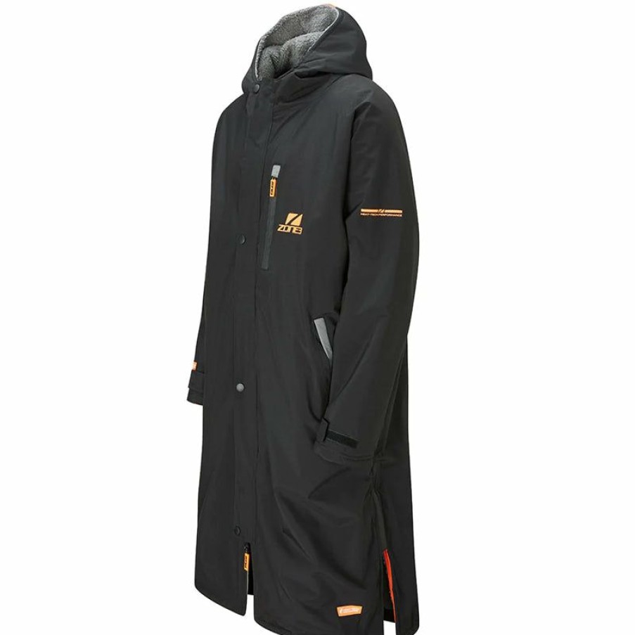 Open Water * | Online Discount Zone3 Heat-Tech Polar Fleece Parka Changing Robe Jacket Black/Orange