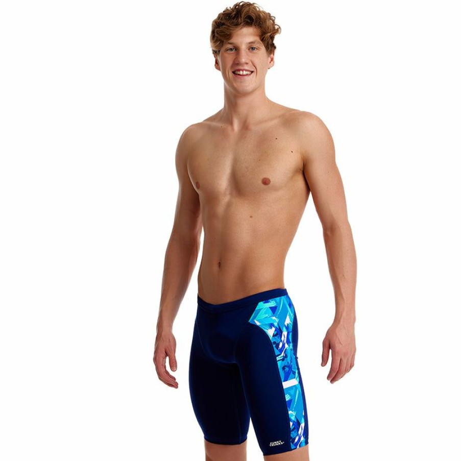 Mens * | Online Store Funky Trunks Bashed Blue Mens Training Jammers