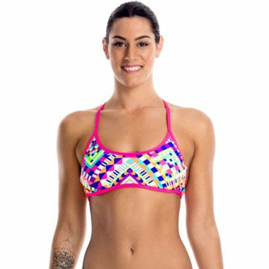 Womens * | Online Store Funkita White Diamond Ladies Tie Down Bikini Top