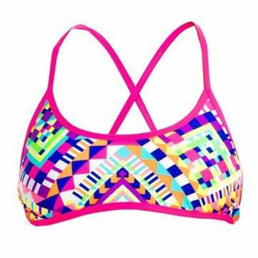 Womens * | Online Store Funkita White Diamond Ladies Tie Down Bikini Top