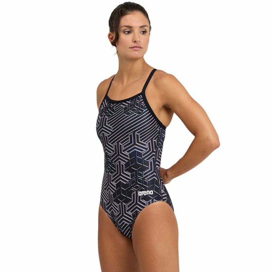 Womens * | Online Store Arena Kikko Pro Lightdrop Back Ladies Swimsuit Black/Multi