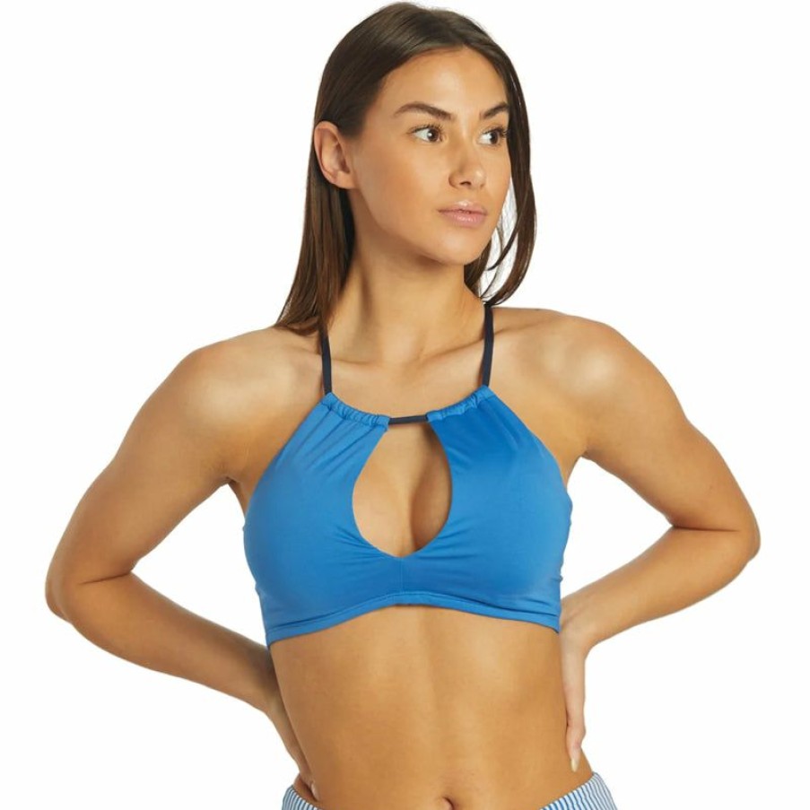 Womens * | Tendy Style Nike Solid Lace-Up High Neck Bikini Top (Pacific Blue)