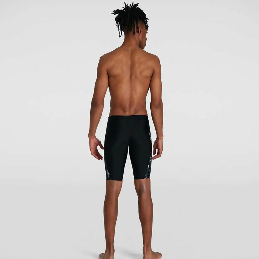 Mens * | Outlet Sale Speedo Mens Eco Allover V-Cut Jammer Black/Grey