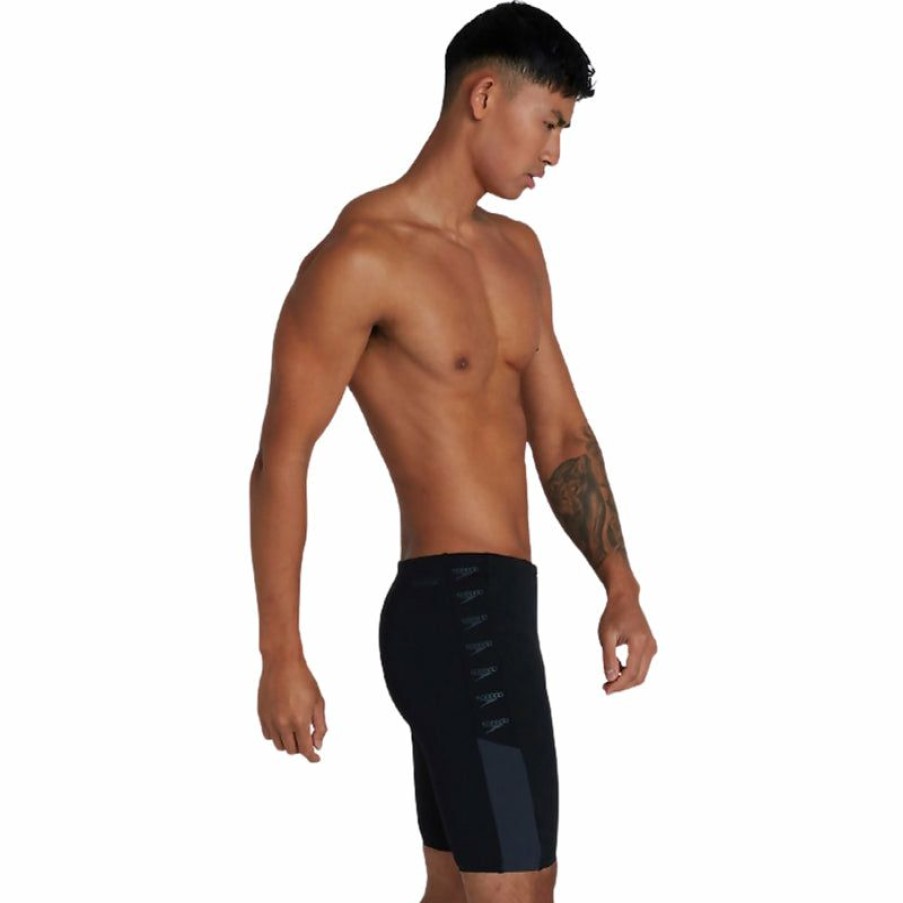 Mens * | Classical Speedo Mens Boom Logo Splice Jammer Black/Grey