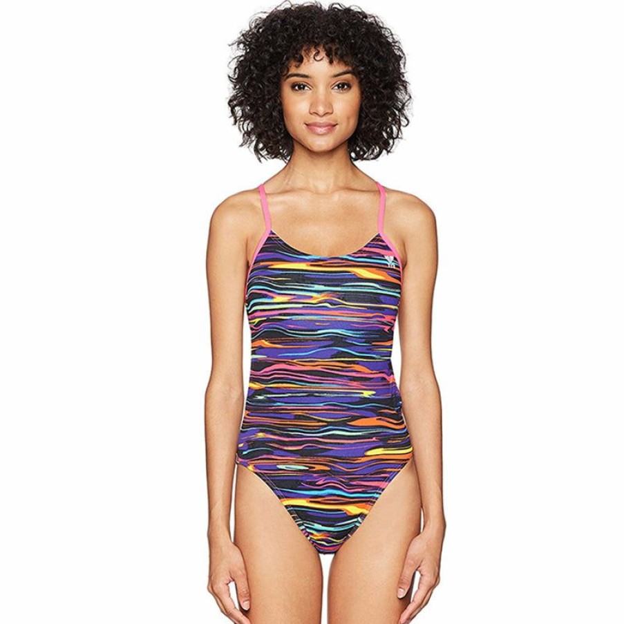 Womens * | Bestsellers Tyr Fresno Cutoutfit Ladies Swimsuit Purple/Multi