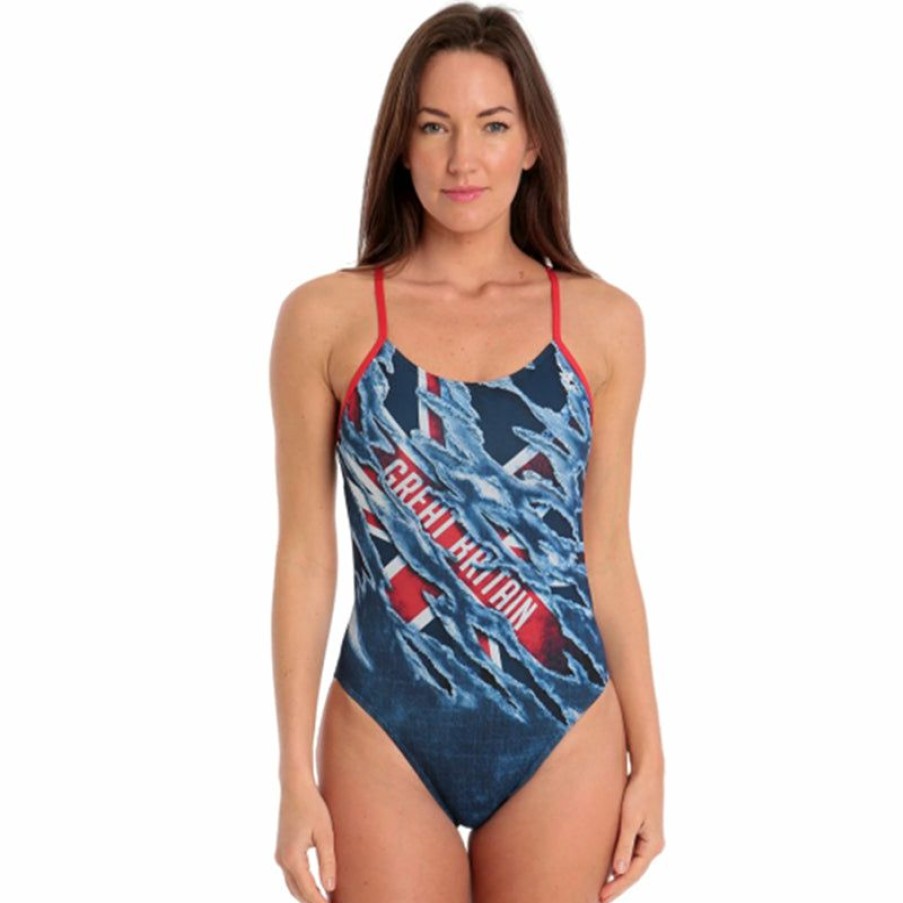 Womens * | Excellent Quality Tyr Great Britain Cutoutfit Ladies Swimsuit Red/White/Blue