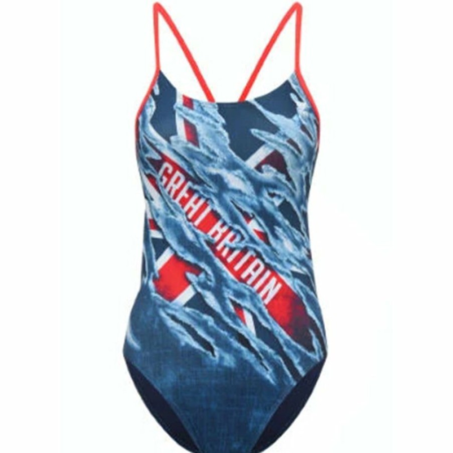 Womens * | Excellent Quality Tyr Great Britain Cutoutfit Ladies Swimsuit Red/White/Blue