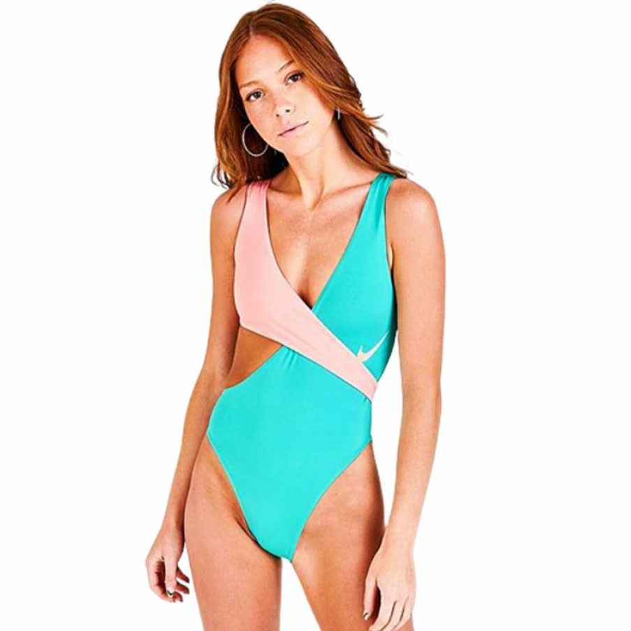 Womens * | Discount Store Nike Color Block Crossover One Piece (Washed Teal)