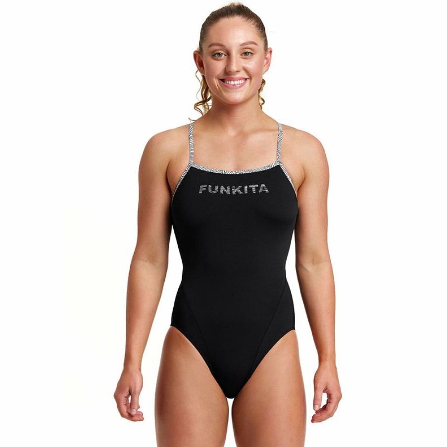 Womens * | Outlet Sale Funkita Black Current Ladies Single Strap One Piece