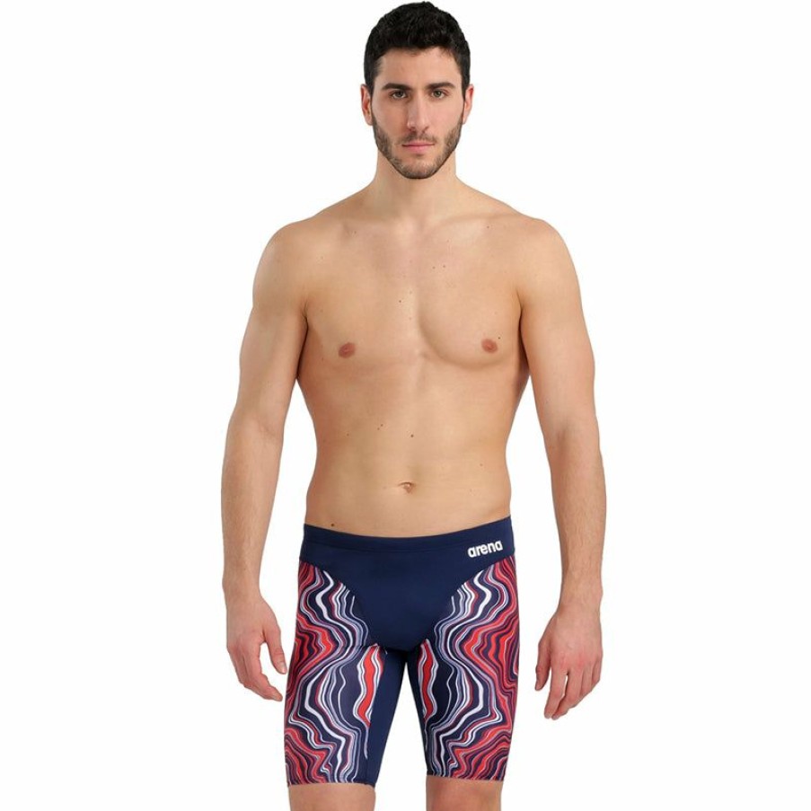 Mens * | New Arena Mens Marbled Jammer Navy/Red/Multi