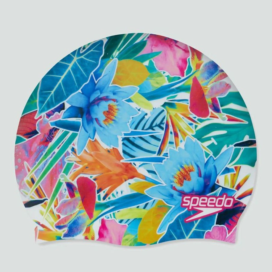 Accessories * | Best Price Speedo Adult Digital Printed Cap Blue/Green