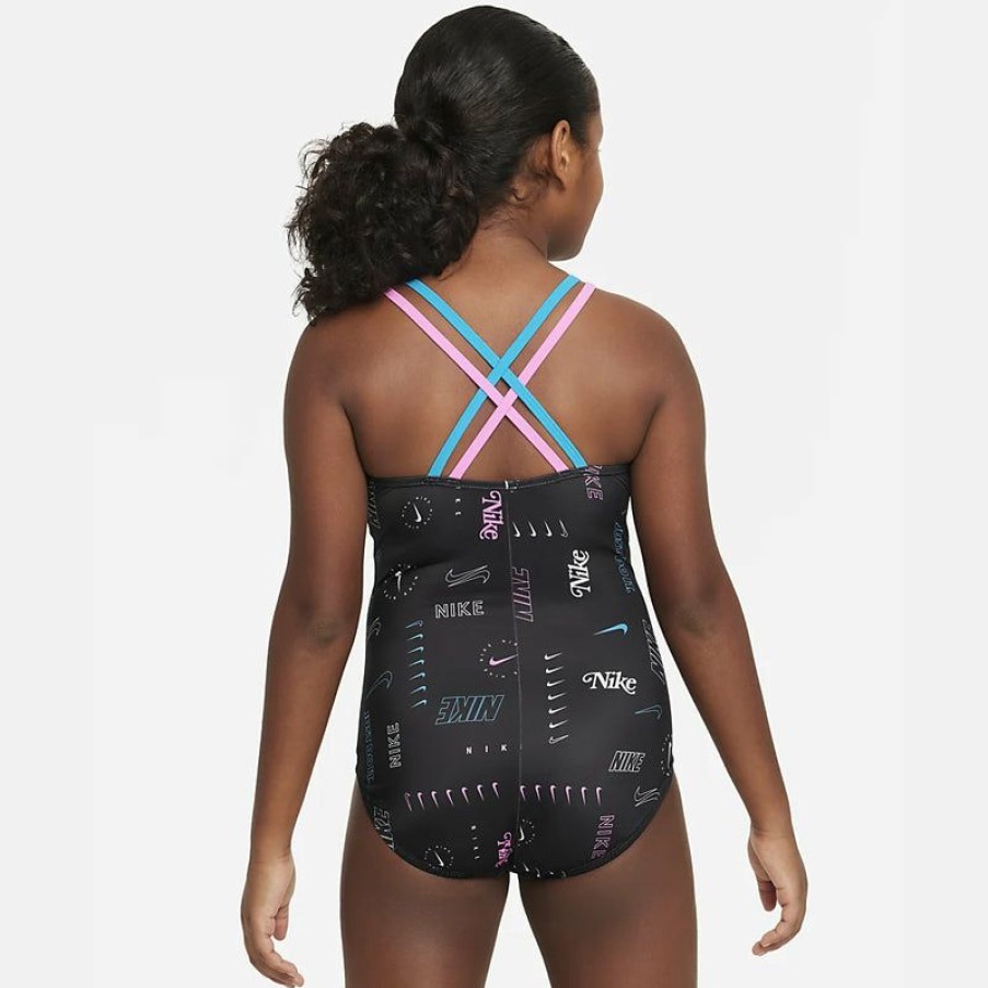 Kids * | Best Sellers Nike Girls' Logo Toss Spiderback One Piece (Black)