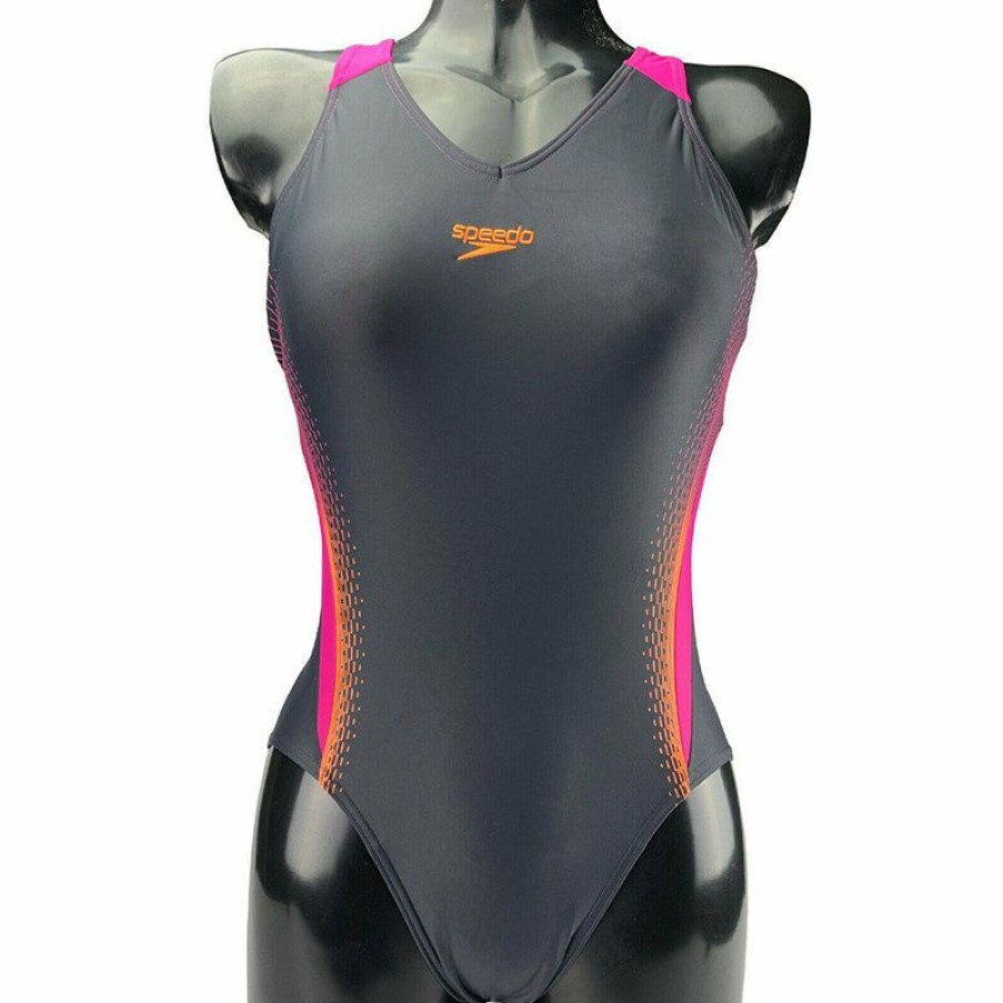 Womens * | Excellent Quality Speedo Women'S V-Neck Placement Medalist Swimsuit Black/Pink