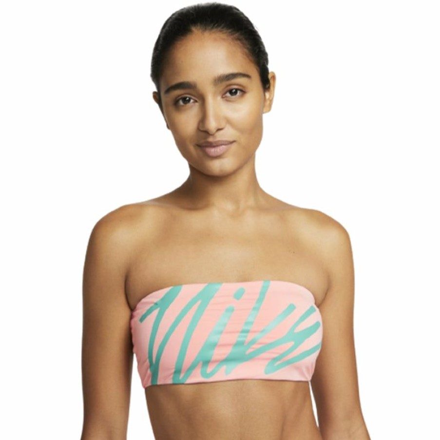 Womens * | Classical Nike Women'S Multi Logo Bandeau Bikini Top (Bleached Coral)