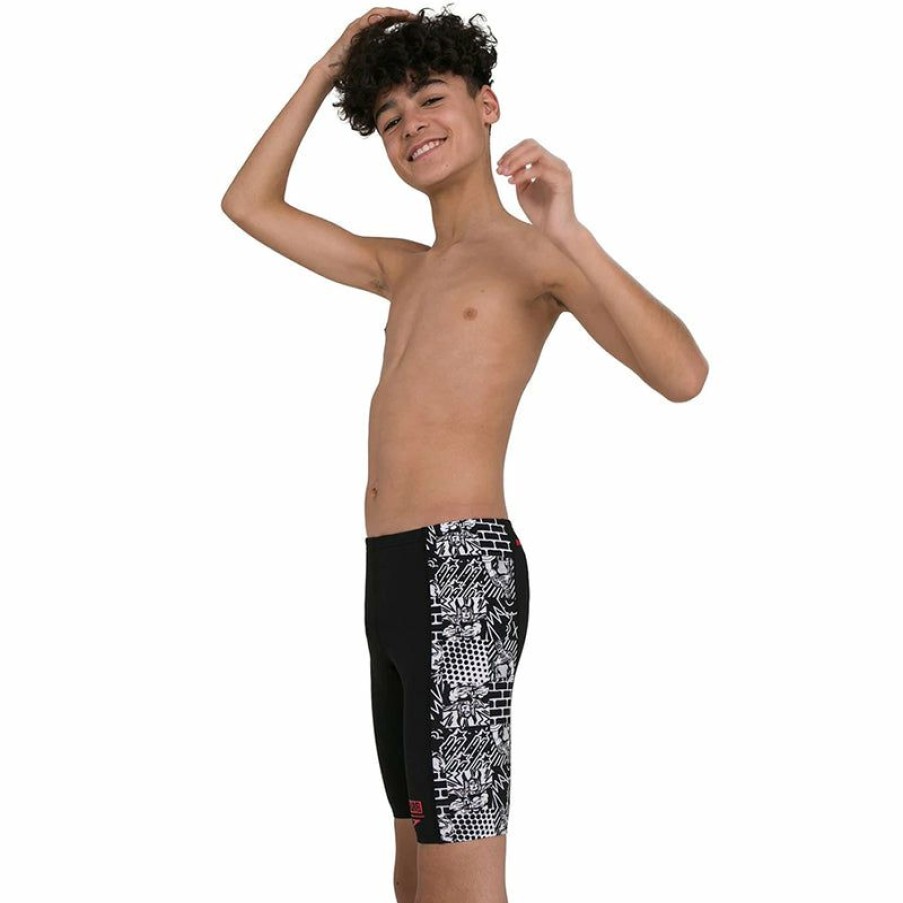 Kids * | Bestsellers Speedo Junior'S Marvel Digital Panel Jammers Black/White