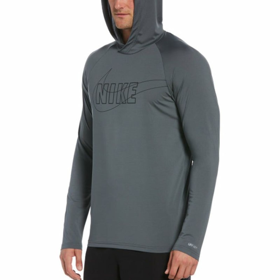 Mens * | Free Delivery Nike Outline Logo Long Sleeve Hooded Hydroguard (Iron Grey)