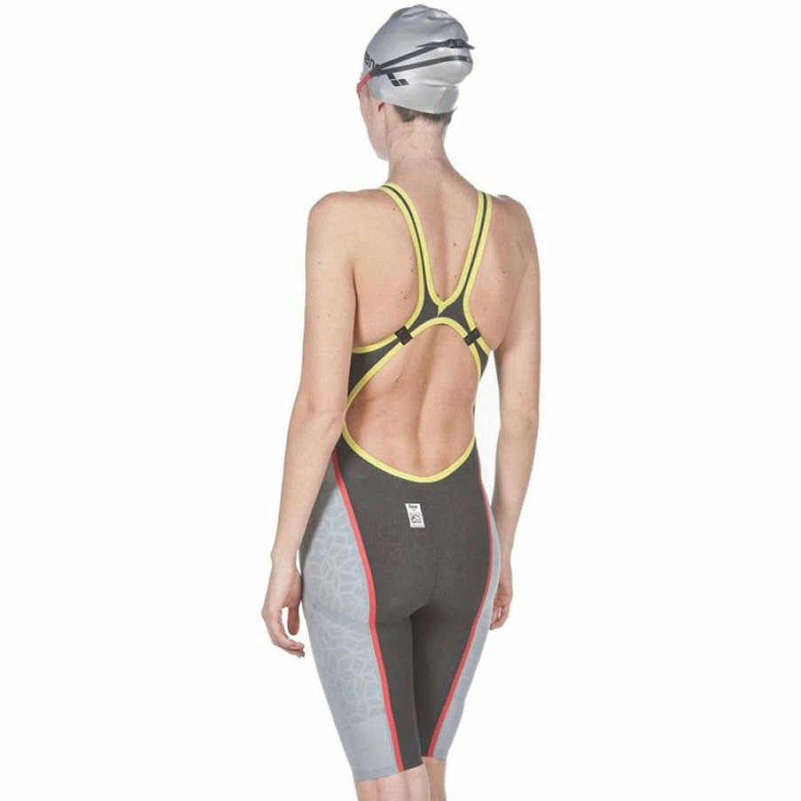 Womens * | Opening Sales Arena Powerskin Carbon-Ultra Short Leg Open Back D.Grey/Yellow