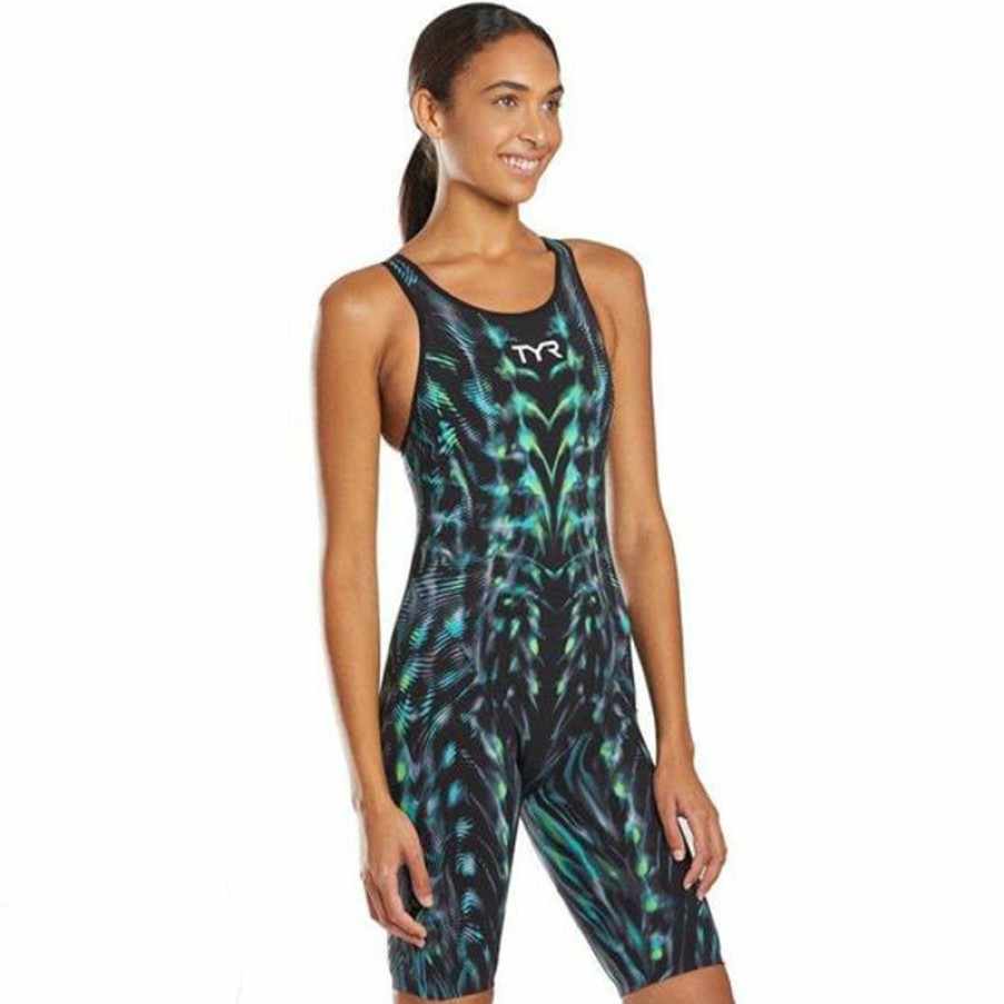 Womens * | Online Store Tyr Venzo Genesis Open Back Ladies Swimsuit Steel Green