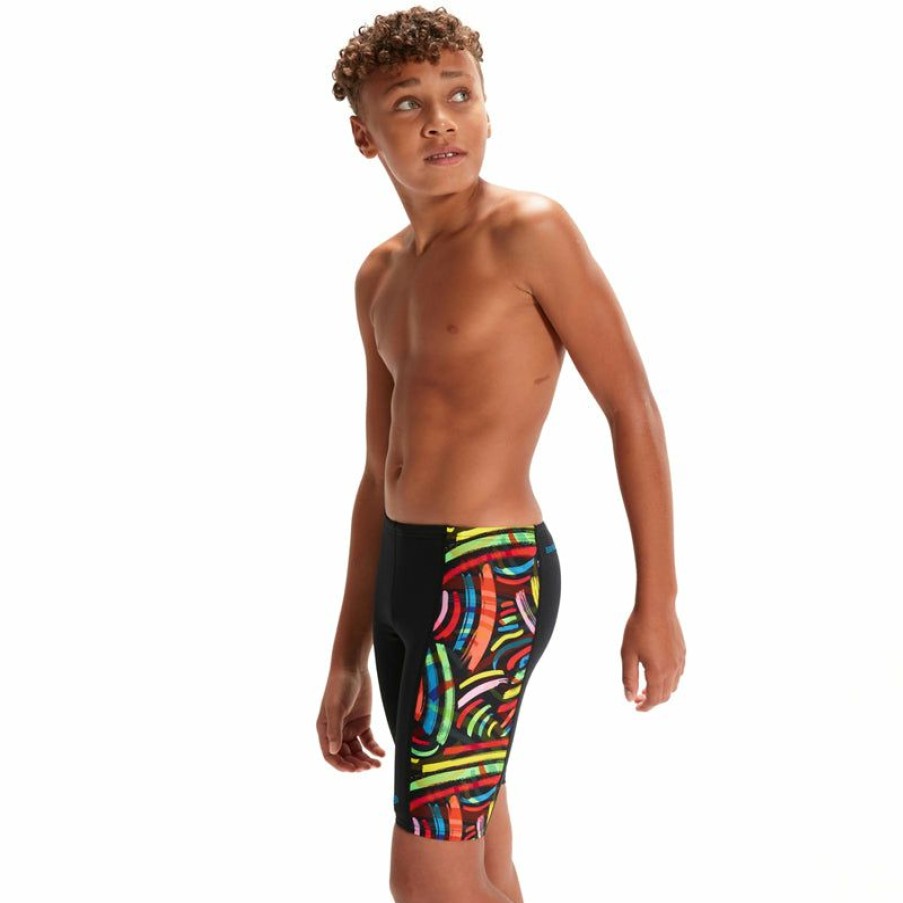 Kids * | Bestsellers Speedo Boys Digital Allover Panel Jammer Black/Red