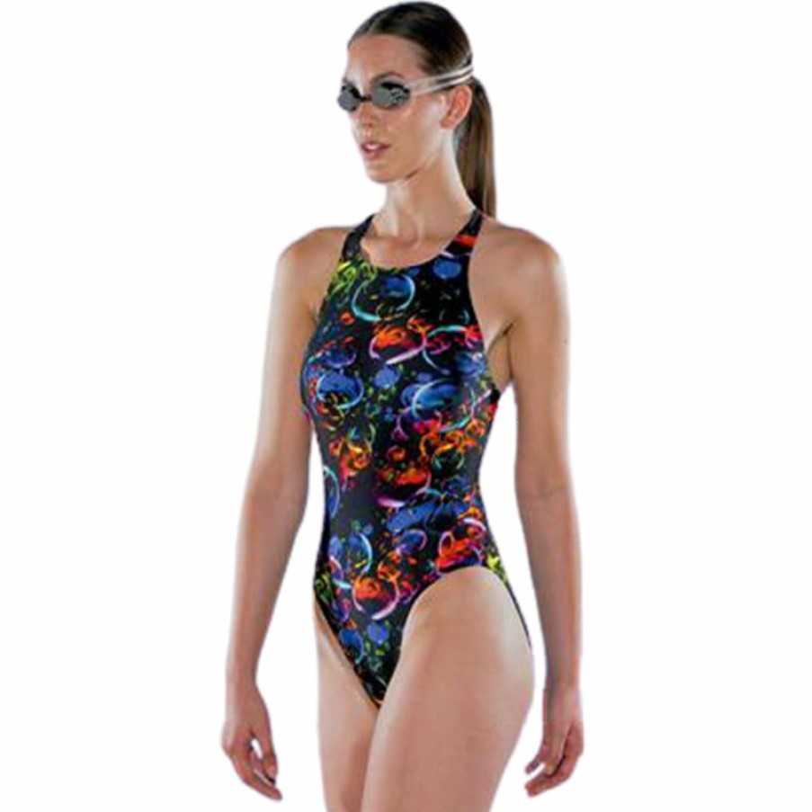 Womens * | Online Discount Maru Sphere Tek Back Ladies Swimsuit Black/Multi