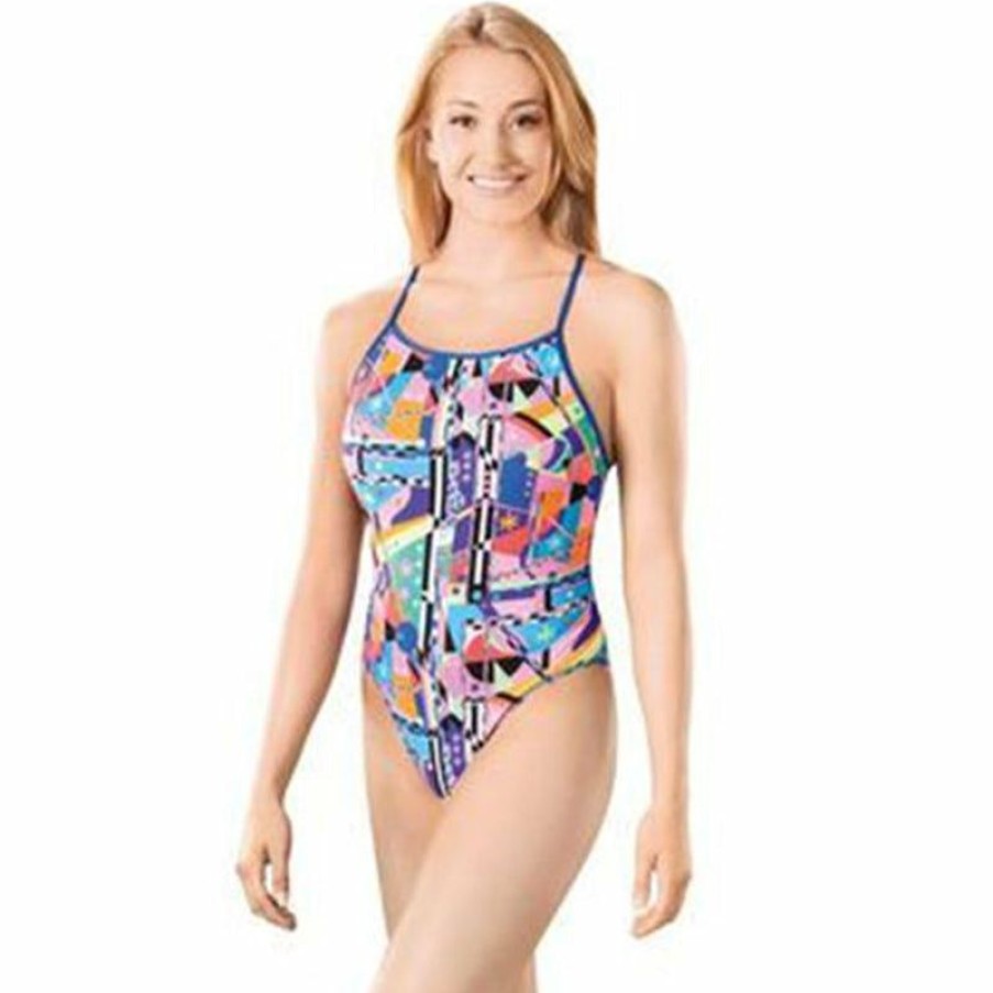 Womens * | Online Discount Maru Miro Pacer Splash Back Ladies Swimsuit Pink/Blue