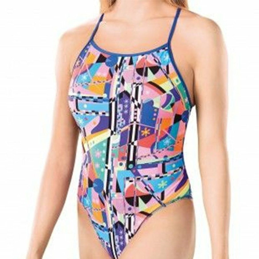 Womens * | Online Discount Maru Miro Pacer Splash Back Ladies Swimsuit Pink/Blue